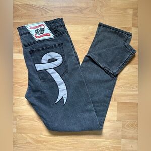 Asaali Men's Black Jeans with Ribbon Accent